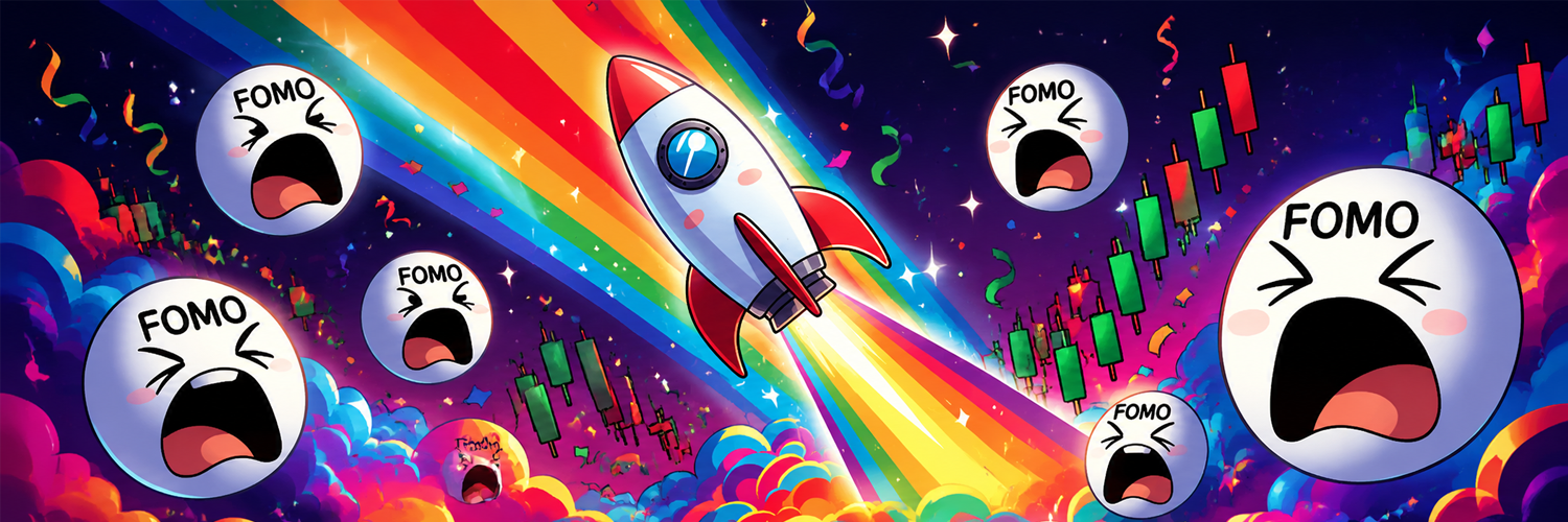 Pump Fun Fomo rainbow rocket banner